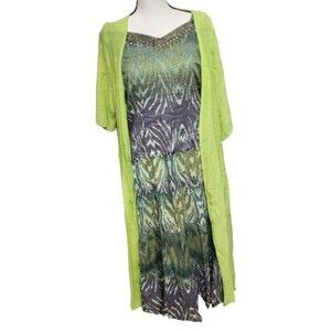 REBA Embellished Dress And Jacket Size 8 Lined Green Boho